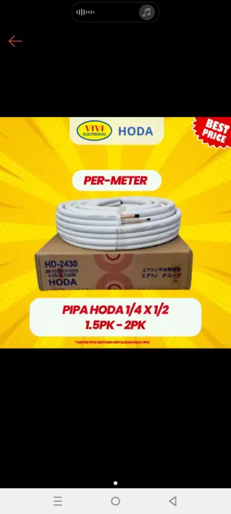 Pipa AC 1,5pk-2pk size 1/4 x 1/2 merk HODA