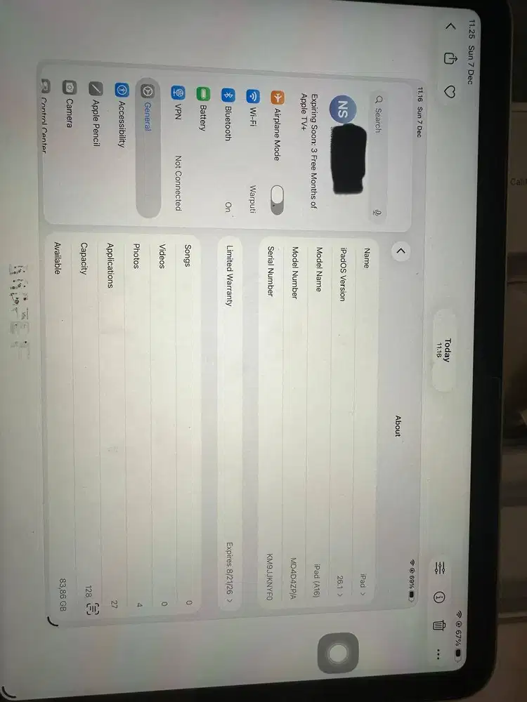 Apple iPad 11 Wifi Only (Yellow) 128GB Garansi Expires 21 Agustus 2026