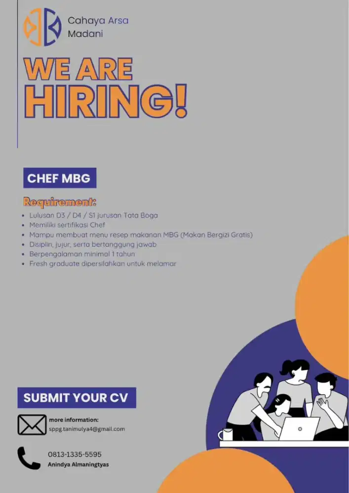 Dibutuhkan Posisi Chef/Koki untuk Dapur SPPG