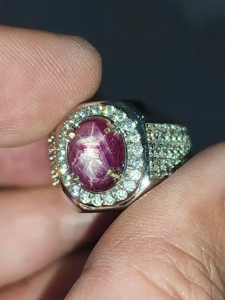 Cincin batu ruby star Patkwa 2.22 crat ring perak memo MRI star tajam