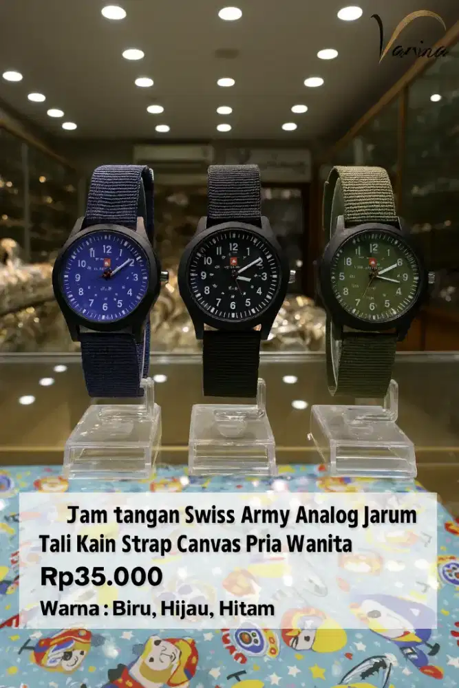 Jam Tangan Swiss Army Analog Jarum Tali Kain Strap Canvas Pria Wanita