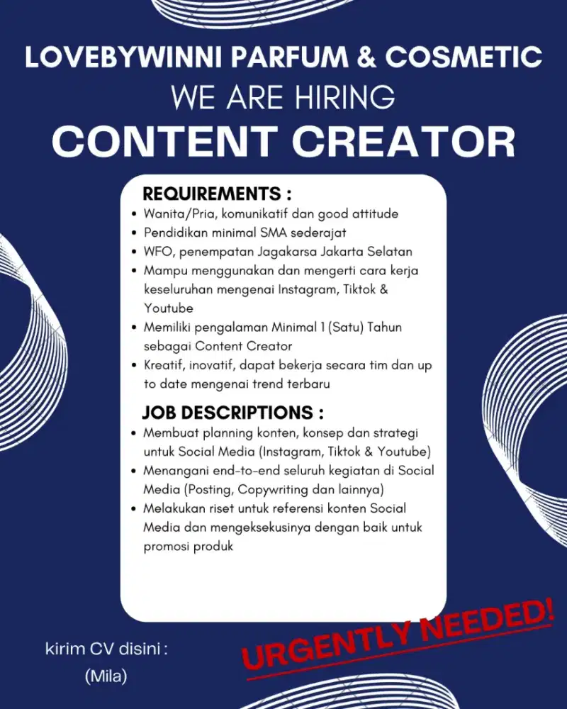 LOWONGAN KERJA CONTENT CREATOR