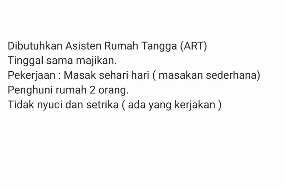 Butuh Asisten Rumah Tangga