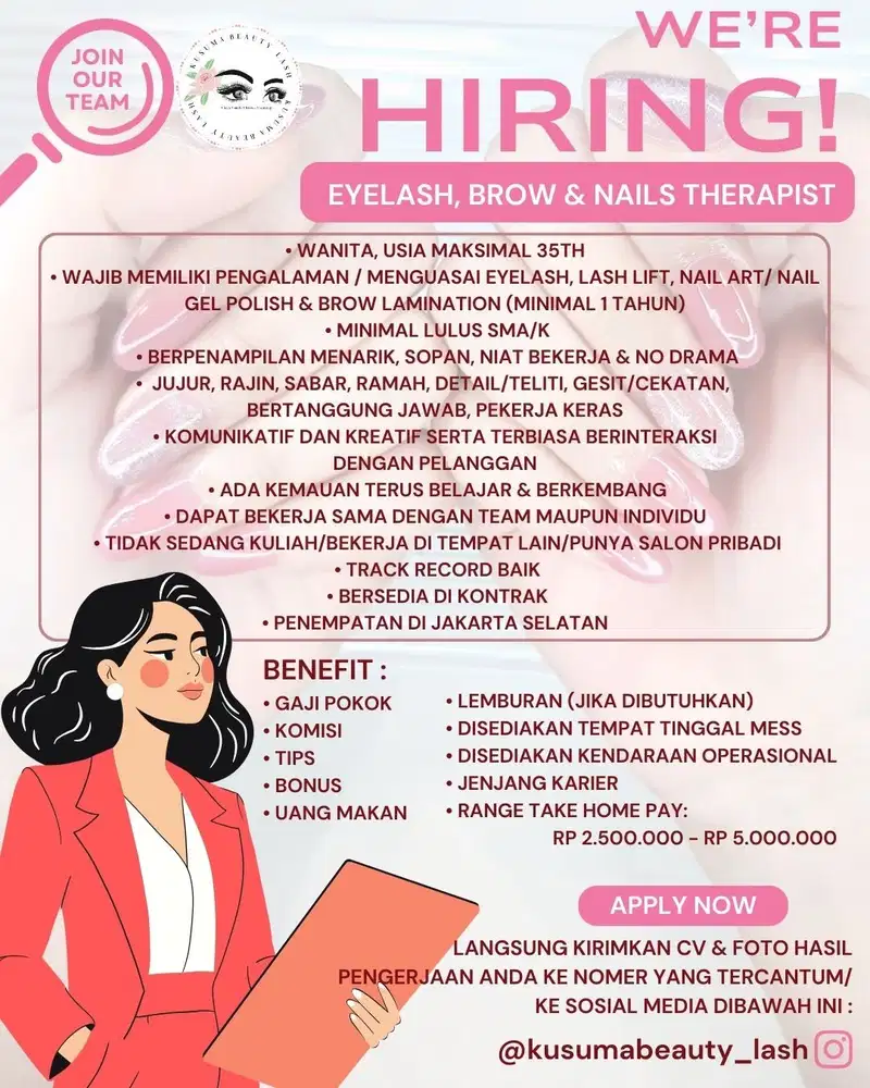 URGENT DICARI BEAUTICIAN / THERAPIST EYELASH, NAIL ART BERPENGALAMAN