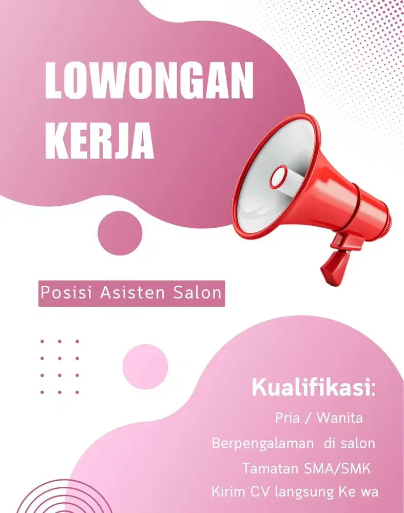 dibutuhkan asisten salon
