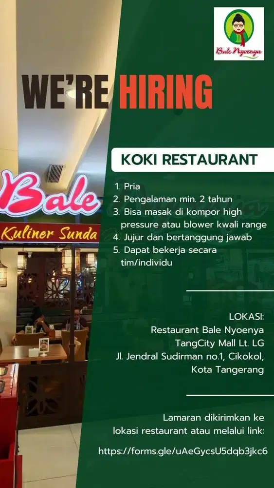 Lowongan Koki atau tukang masak