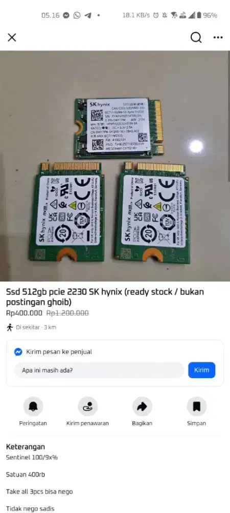 SSD 512 pcie 2230 merk SK Hynix