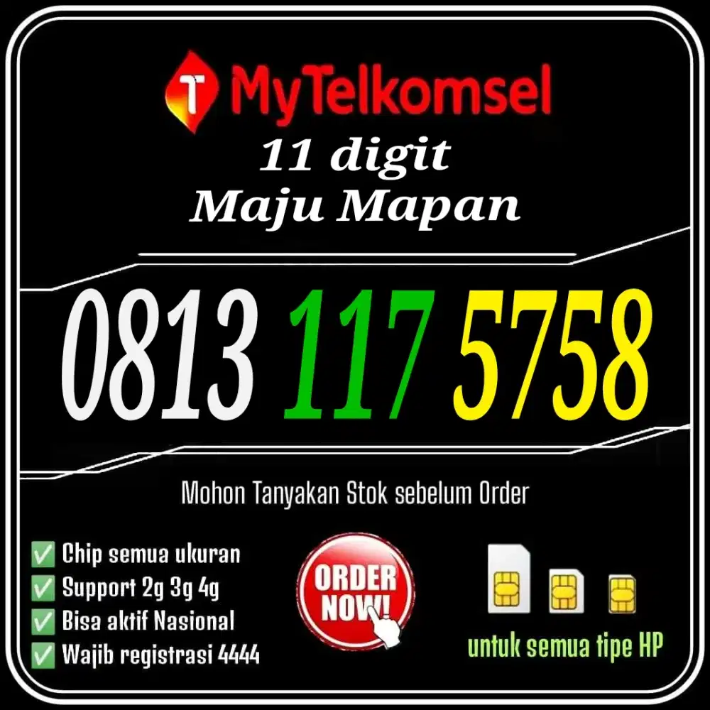 NOMER CANTIK SIMPATI 11 DIGIT MAJU MAPAN 5758