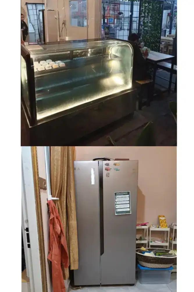DIJUAL SHOWCASE PENDINGIN KUE DAN KULKAS SIDE BY SIDE MERK GEA 2 PINTU