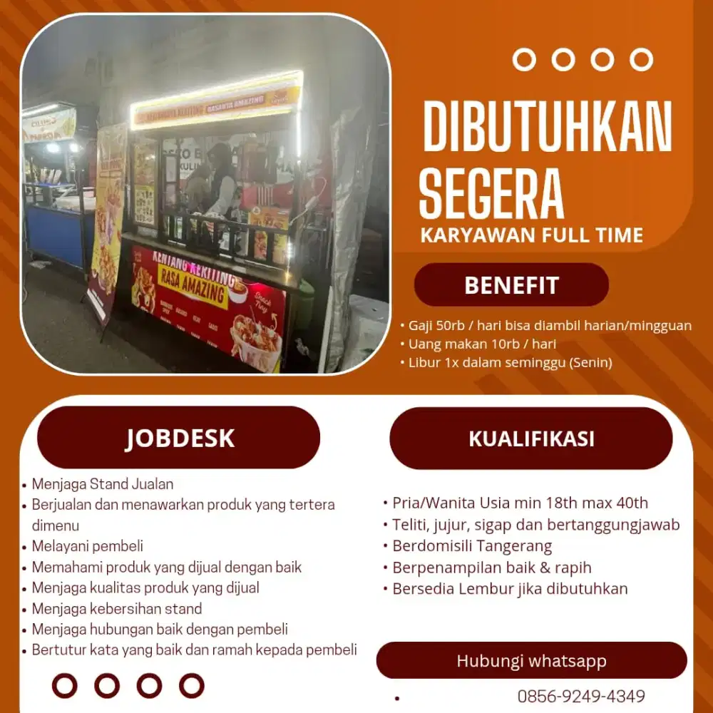 Di butuhkan segera, Penjaga Stand Makanan