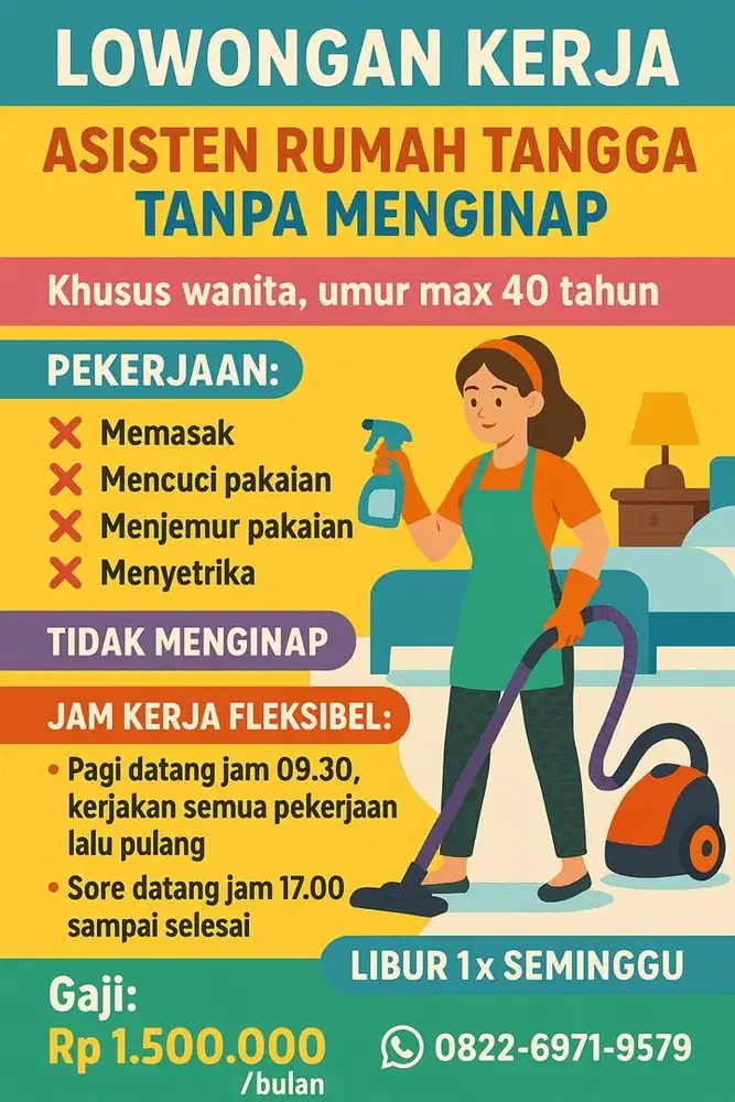 Lowongan kerja Asisten rumah tangga ( ART )