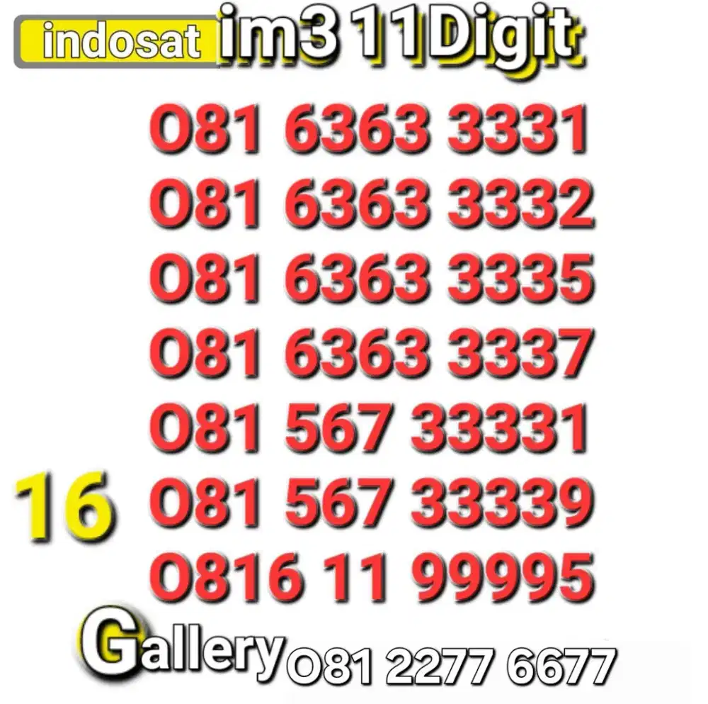 Nomor im3 11digit seri 3333x