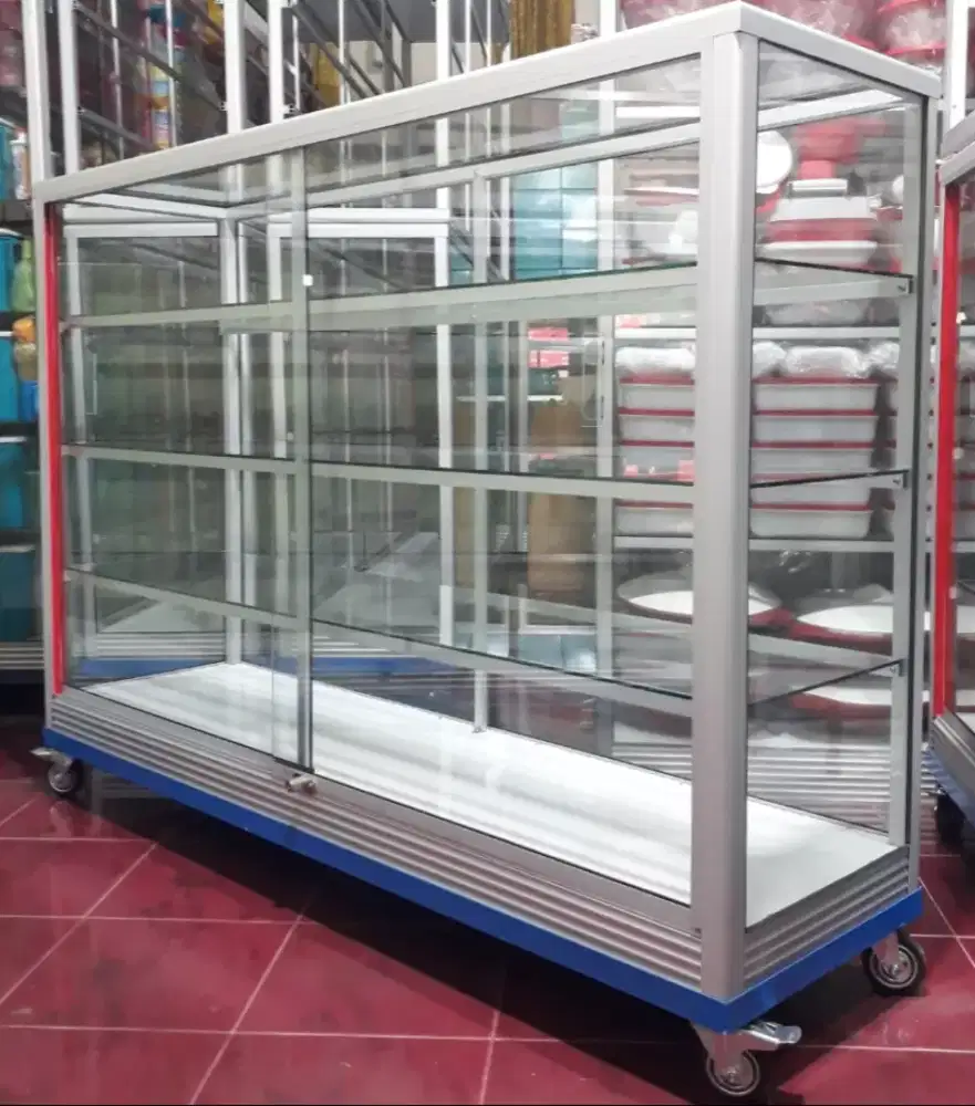 Etalase 1,5M x 1M Pakai Siku Besi + RODA BESAR Buat Toko