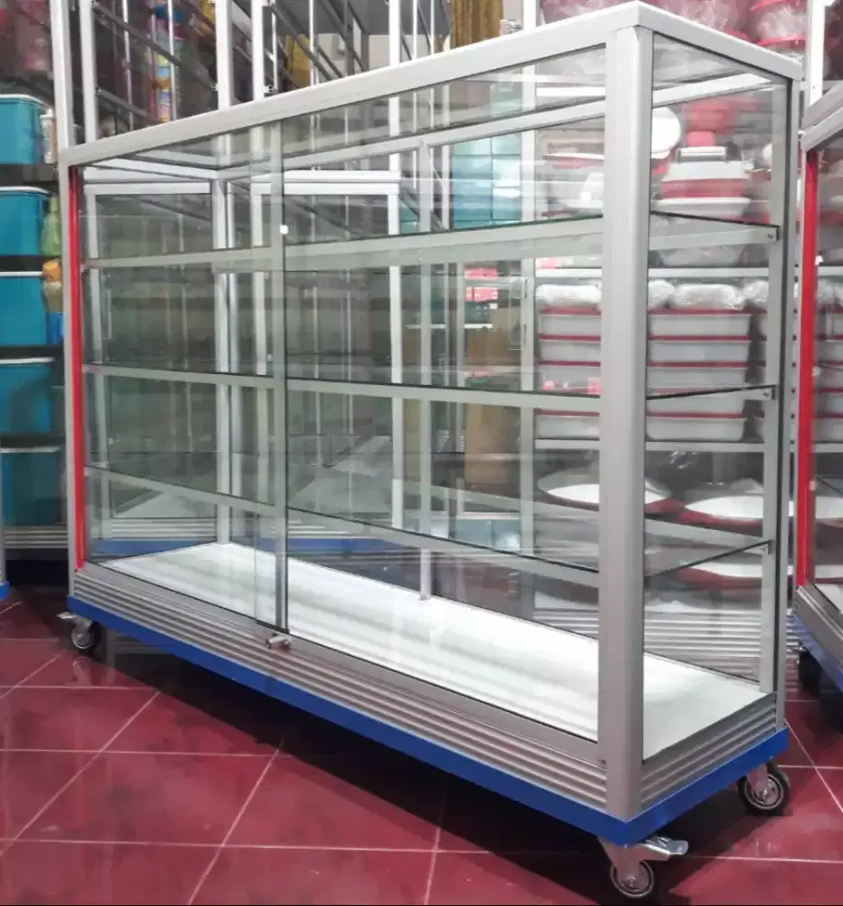 Etalase Pakai RODA BESAR & SIKU BESI Panjang 1,5M Multifungsi