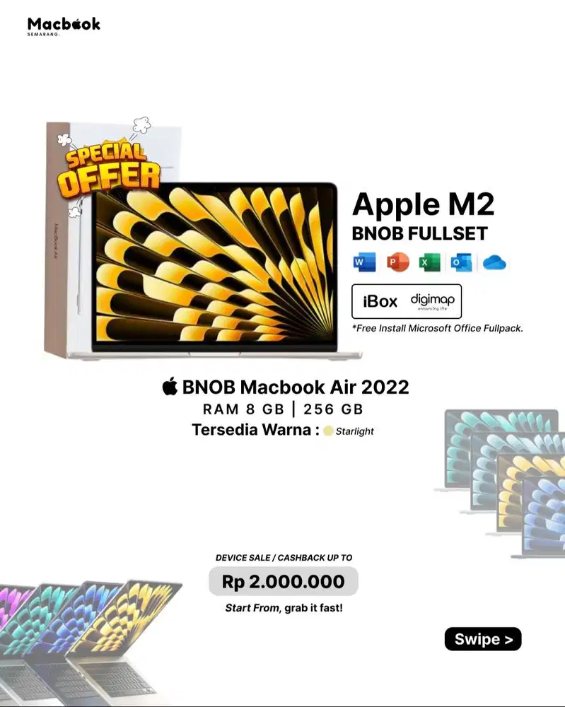 Fullsett Macbook Air 2022 RAM 8/256 GB M2