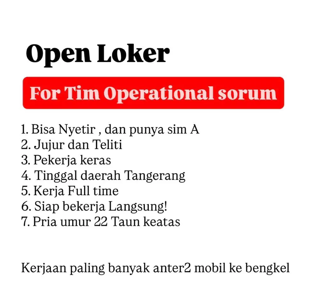 Dicari Tim operational Driver buat sorum mobil