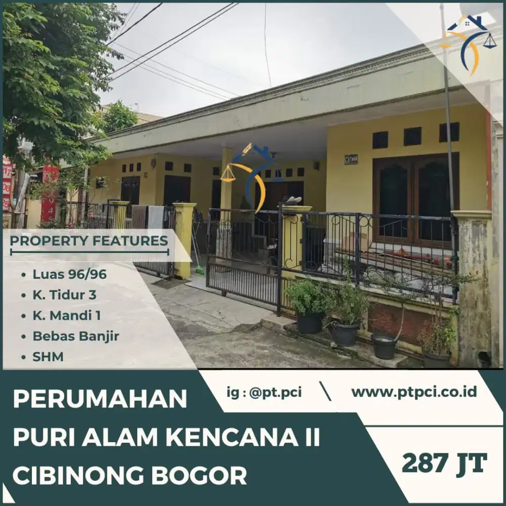 DIJUAL RUMAH DI PERUM PURI ALAM KENCANA II CIBINONG BOGOR - VIA CESSIE