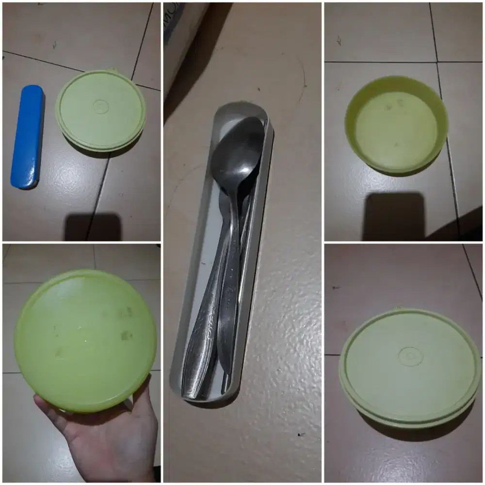 Tempat bekal makan Tupperware bonus sendok, garpu, dan sumpit