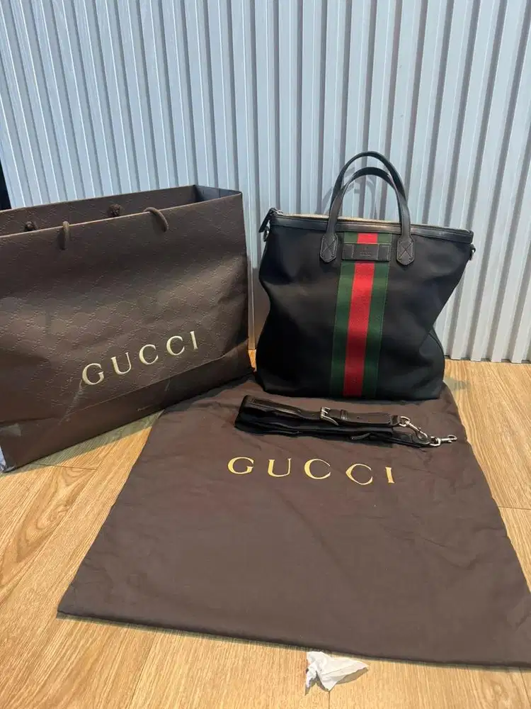 Gucci tecno canvas web tote bah black