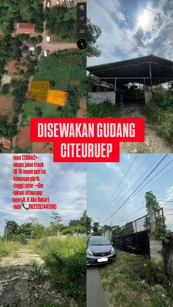 DISEWAKAN GUDANG COCOK UNTUK INDUSTRI CITEUREUP BOGOR
