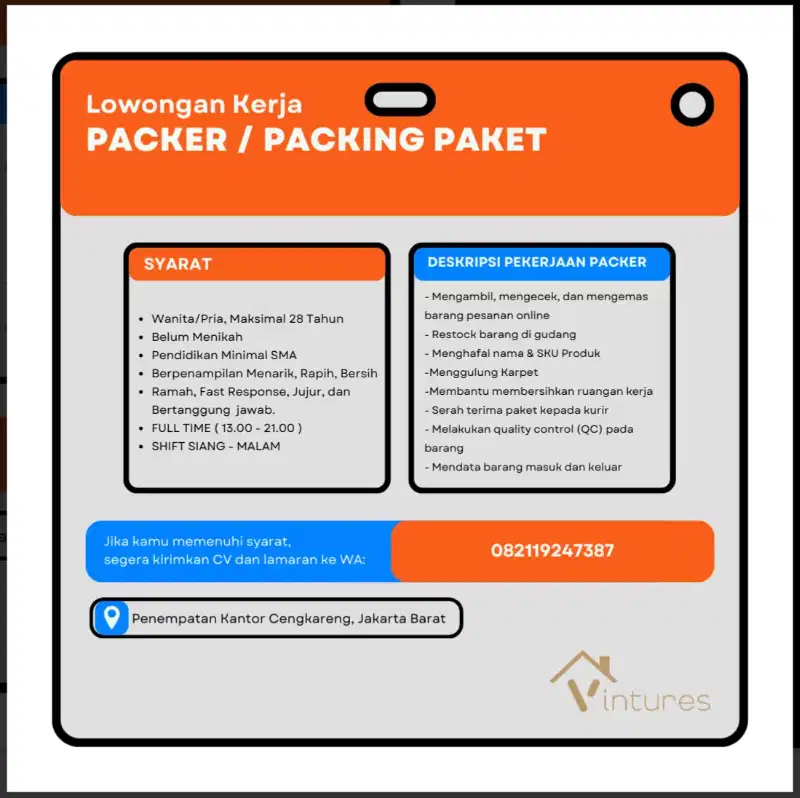 Lowongan Packer / Packing Paket Online Shop