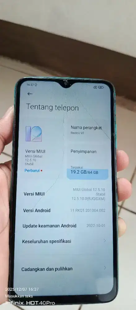 Redmi 9t.  4/64 mnus retak 2 helai normal smua