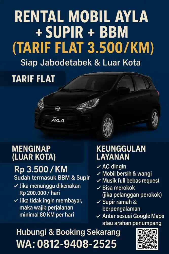 rental mobil tarif flat 3500 per km