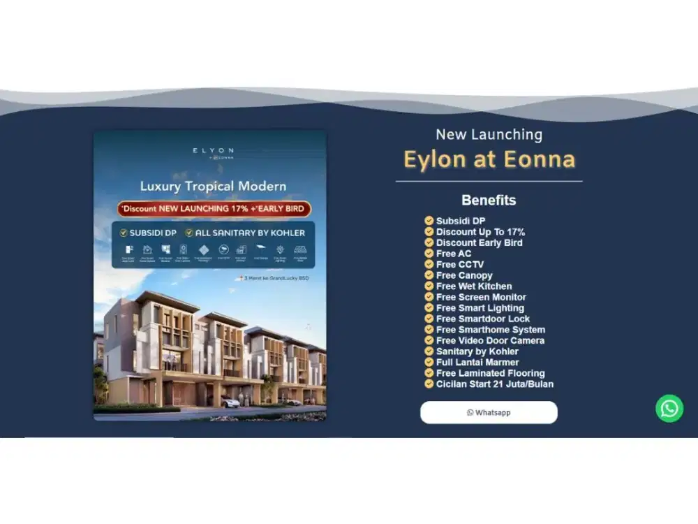 NEW! Elyon Eonna Bsd City Diskon 17,5% Kpr Dp 0! Live In Privillage 4M