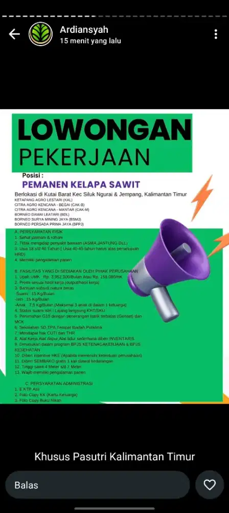 Lowongan pekerjaan perkebunan sawit