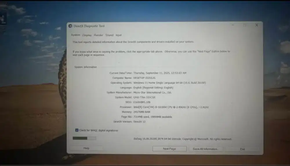 Laptop gaming msi gf63 thin 10scsr