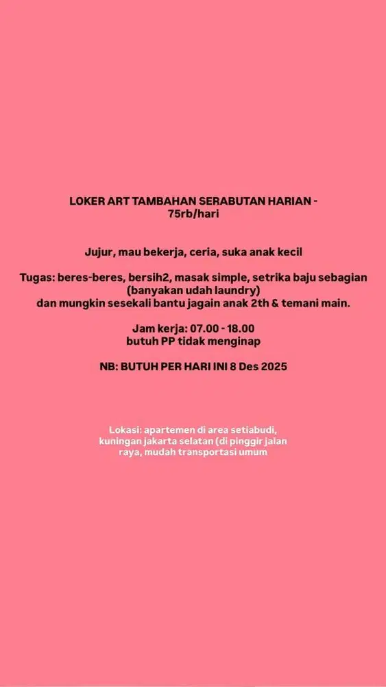LOKER ART SERABUTAN (HARIAN) – 75rb/hari