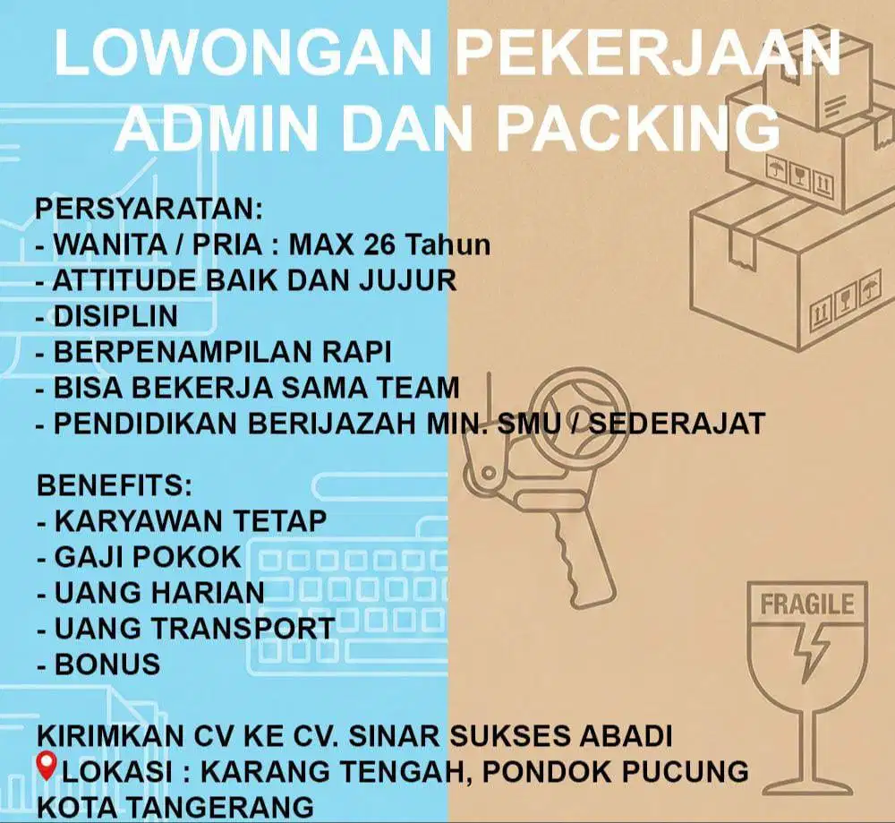 DIBUTUHKAN ADMIN DAN PACKING