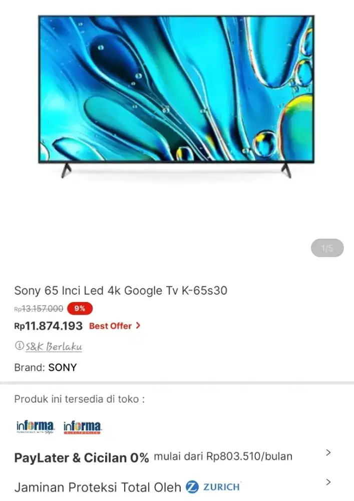 Sony goegle tv 65 inc