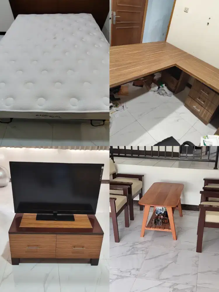 Kasur King Koil 160x200+dipan+meja+lemari TV+kursi sofa+meja kopi
