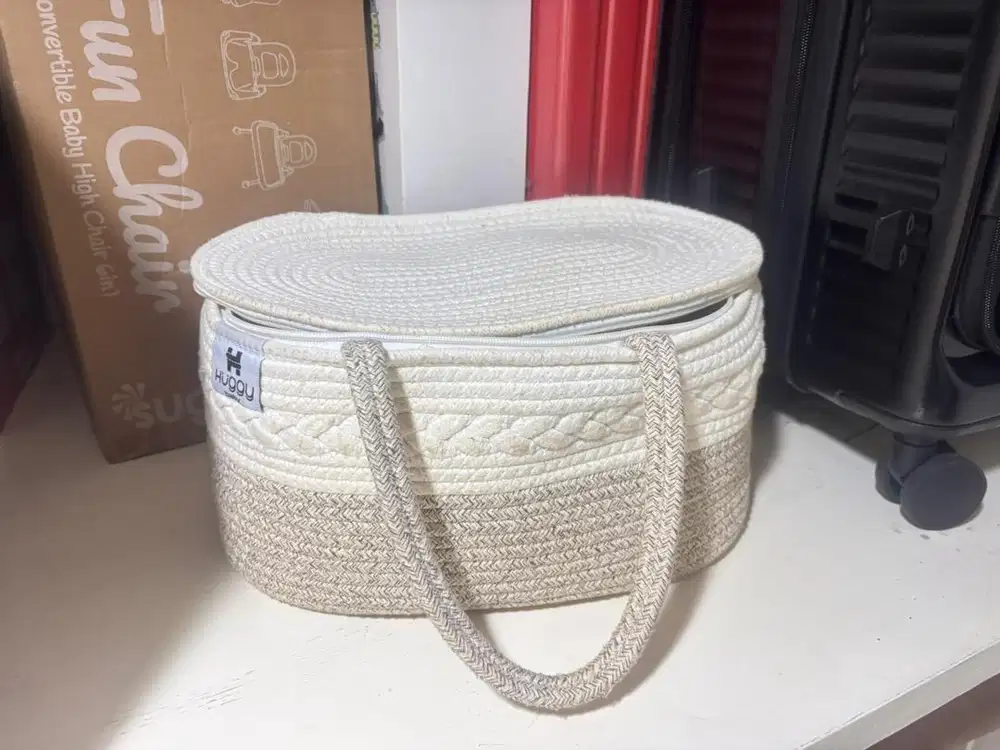 HUGGY BABY- tas anyaman diaper tas organizer bag warna beige
