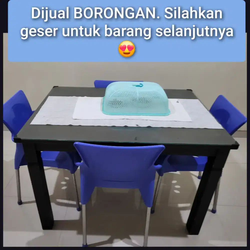 Set meja makan kursi 4, rak baju kotor informa dll