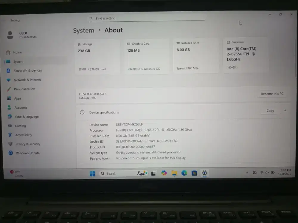 Laptop DELL DESKTOP-I4KQGLB INTEL CORE i5 RAM 8GB  64 BIT BLACK