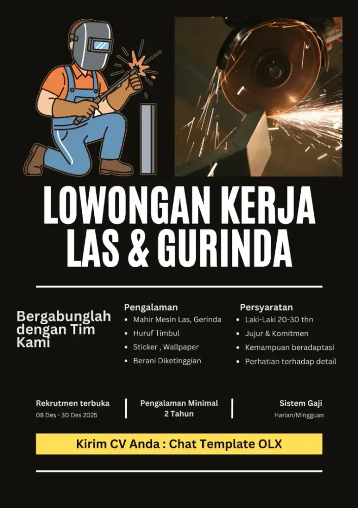 LOWONGAN KERJA REKLAME MAHIR MENGGUNAKAN LAS DAN GERINDA