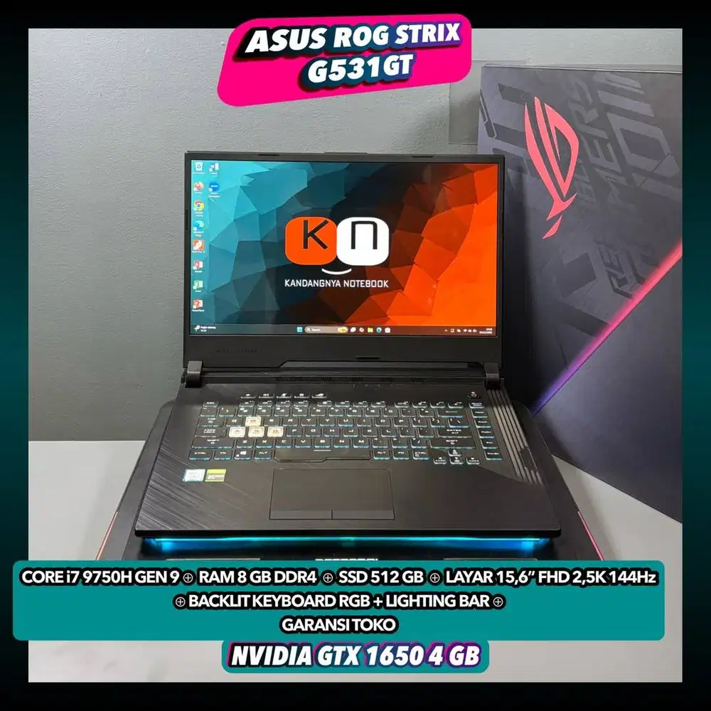 Laptop Asus Rog Strix G531GT i7 9750H Gen9 GTX1650 Ram 8/512GB