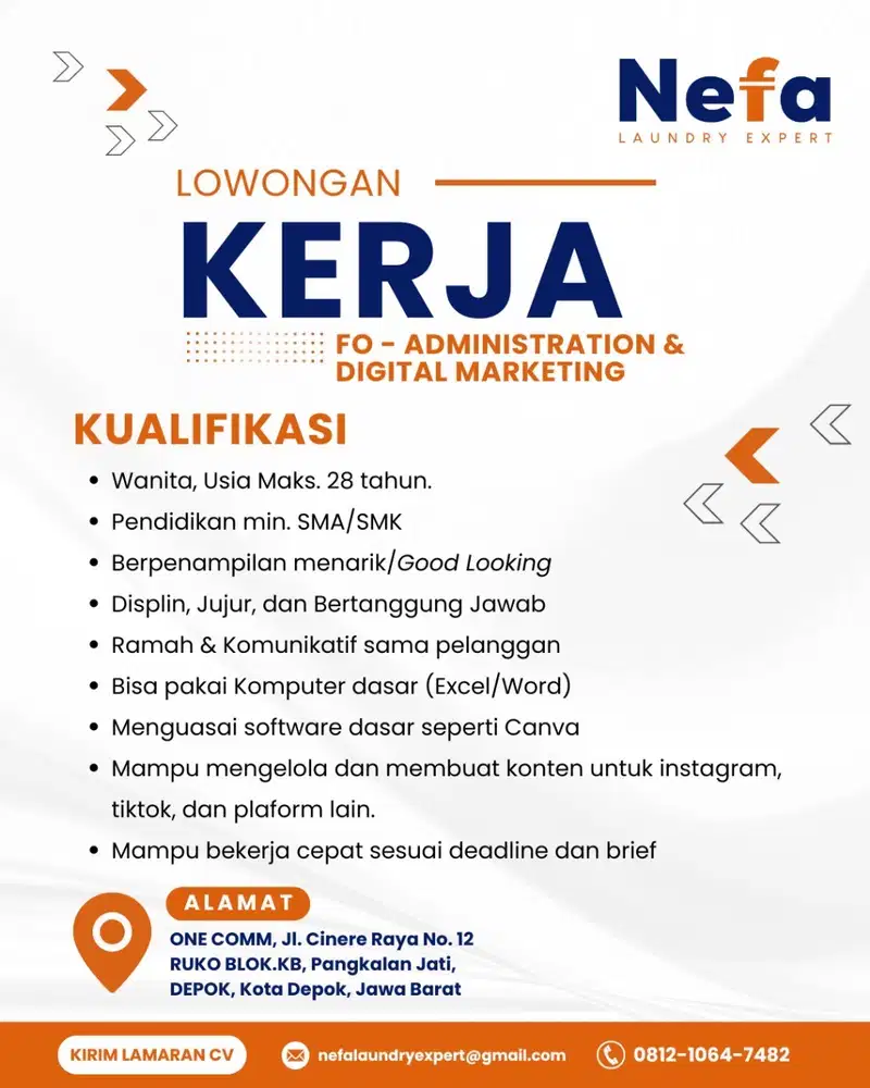 Open Recruitment FRONT OFFICE LAUNDRY & DIGITAL MARKETING