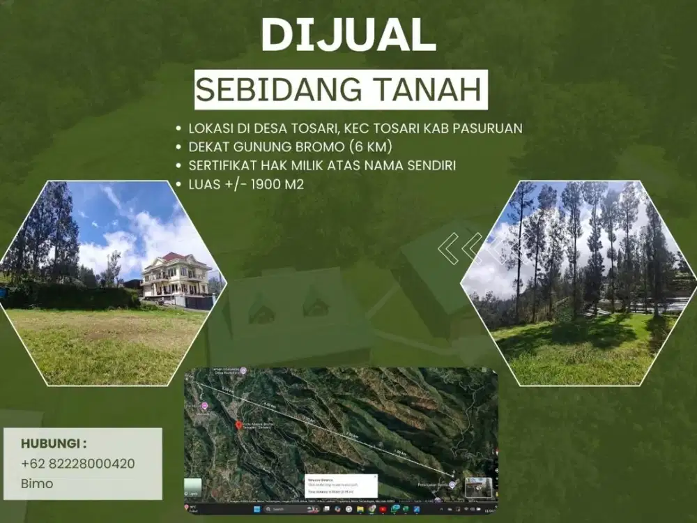 Tanah Dijual di Desa Tosari, Pasuruan Lokasi Strategis Dekat Gunung Bromo!