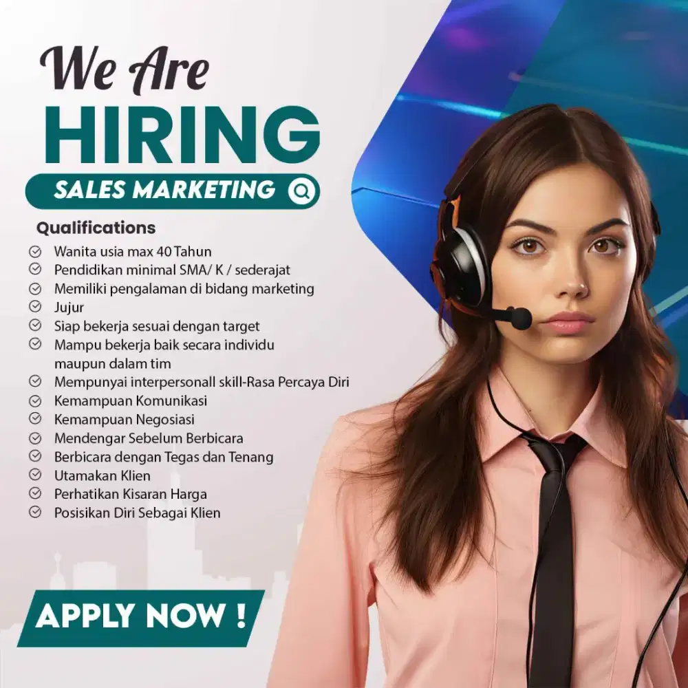 DICARI SELES MARKETING UNTUK DI LUAR NEGRI GAJI 8-10JT,BONUS,GAJI,THR