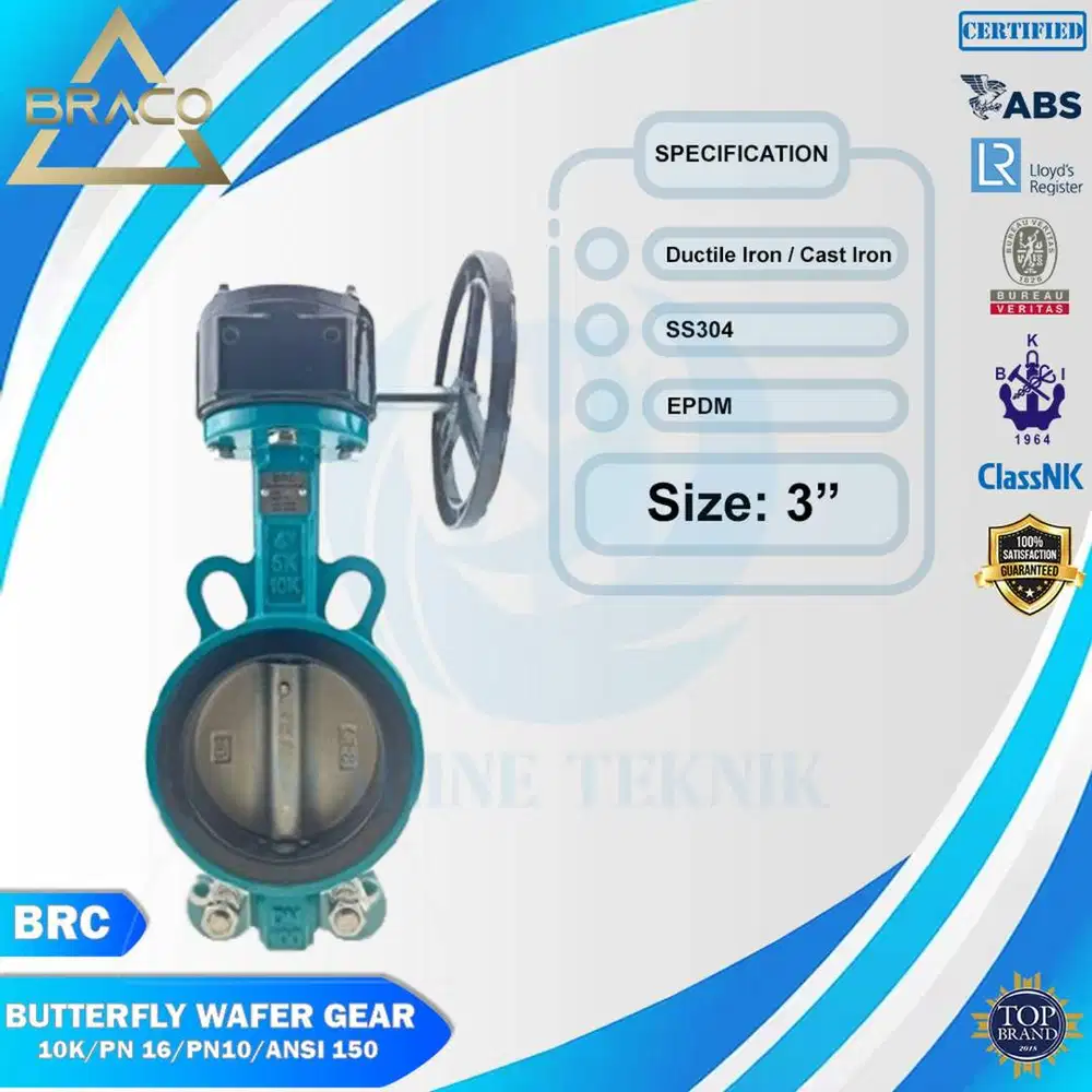 BUTTERFLY VALVE WAFER TYPE GEAR DUCTILE IRON DN80 3 BRC
