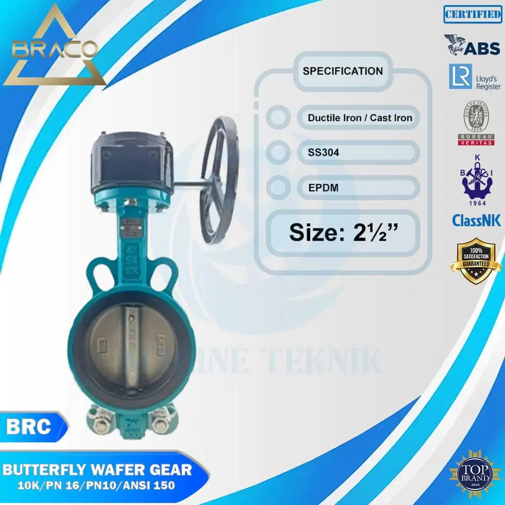 BUTTERFLY VALVE WAFER TYPE GEAR DUCTILE IRON DN65 2-1/2 BRC