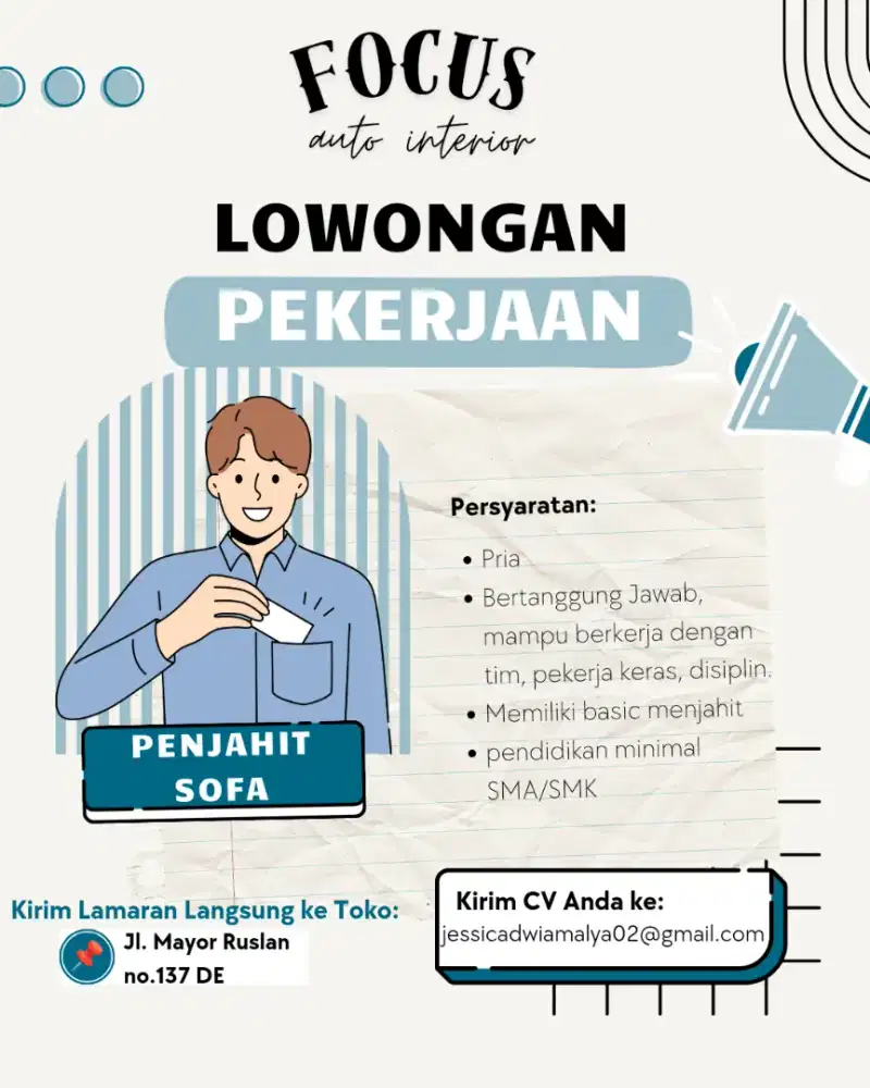 Dicari tukang jahit sofa secepatnya