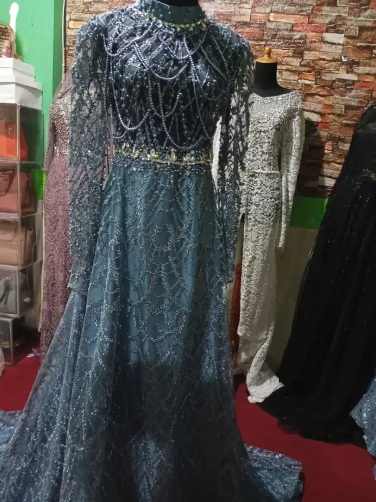 Dress Gaun Pernikahan Blue Denim