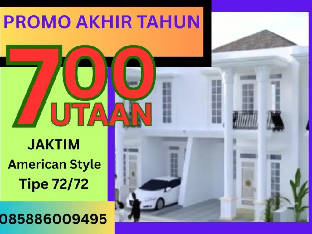 PROMO AKHIR TAHUN, 2 LANTAI, AMERICAN STYLE, JAKARTA TIMUR, SHM ,700 JUTAAN