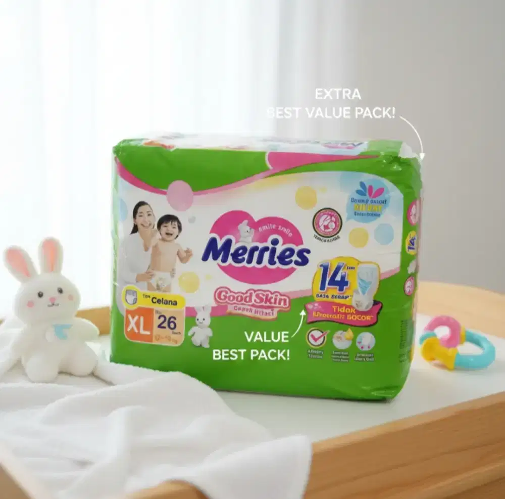 Pampers Merries ukuran XL isi 26 new 3 pack free sisaan sudah dibuka