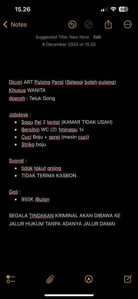 Dicari ART Pulang Hari (TIDAK NGINAP) khusus wanita