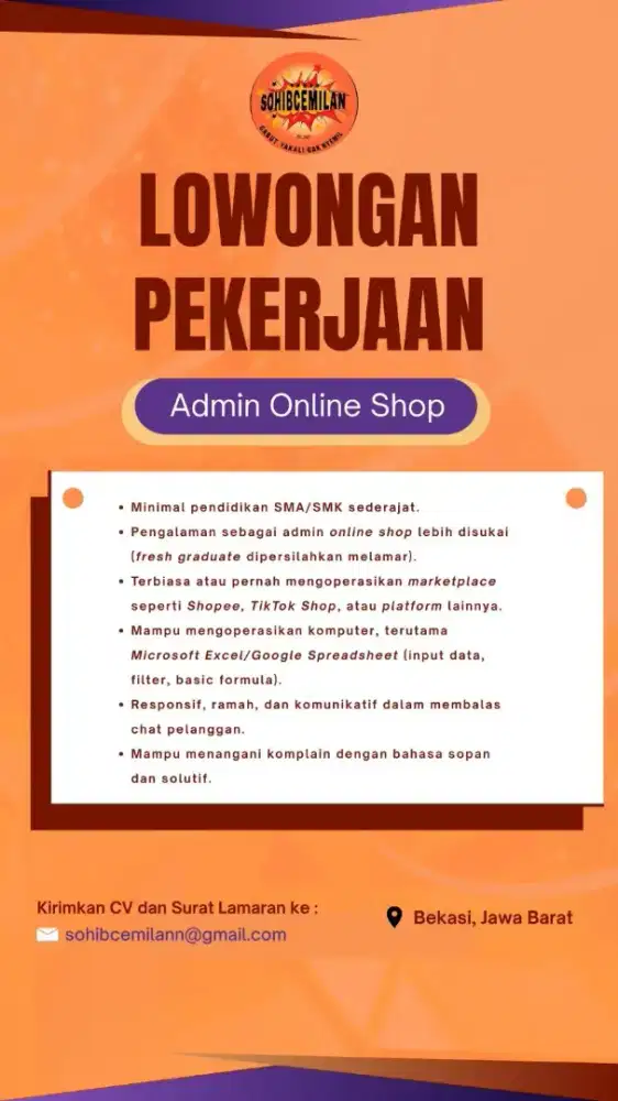 Lowongan Kerja Admin Online Shop
